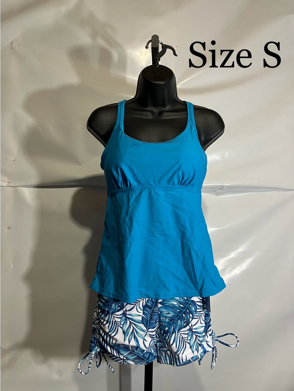 Women’s Blue Tankini Top Boy Shorts Size Small